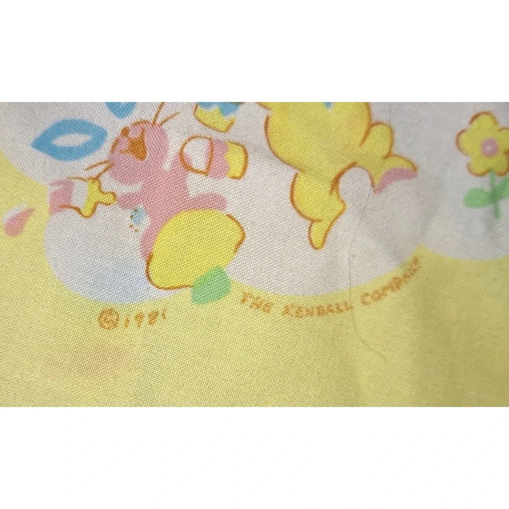 Vtg 1991 rabbit bear Fitted baby Crib Sheet Yellow Rainbow Kendall Company